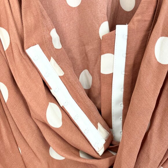 L' Academie The Lydie top in a rust/brown with large white polka dots sz med - Picture 3 of 6